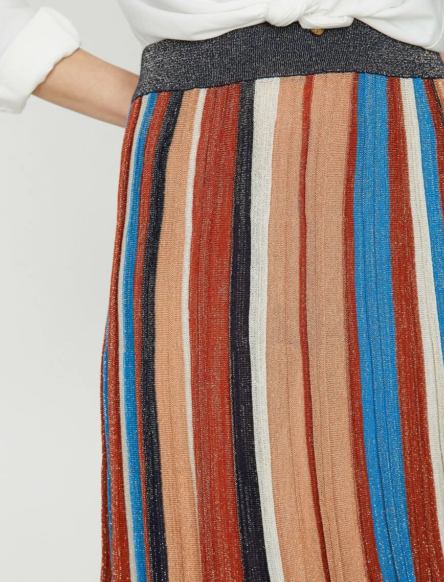 11862 Brown Colour Block Midi Skirt