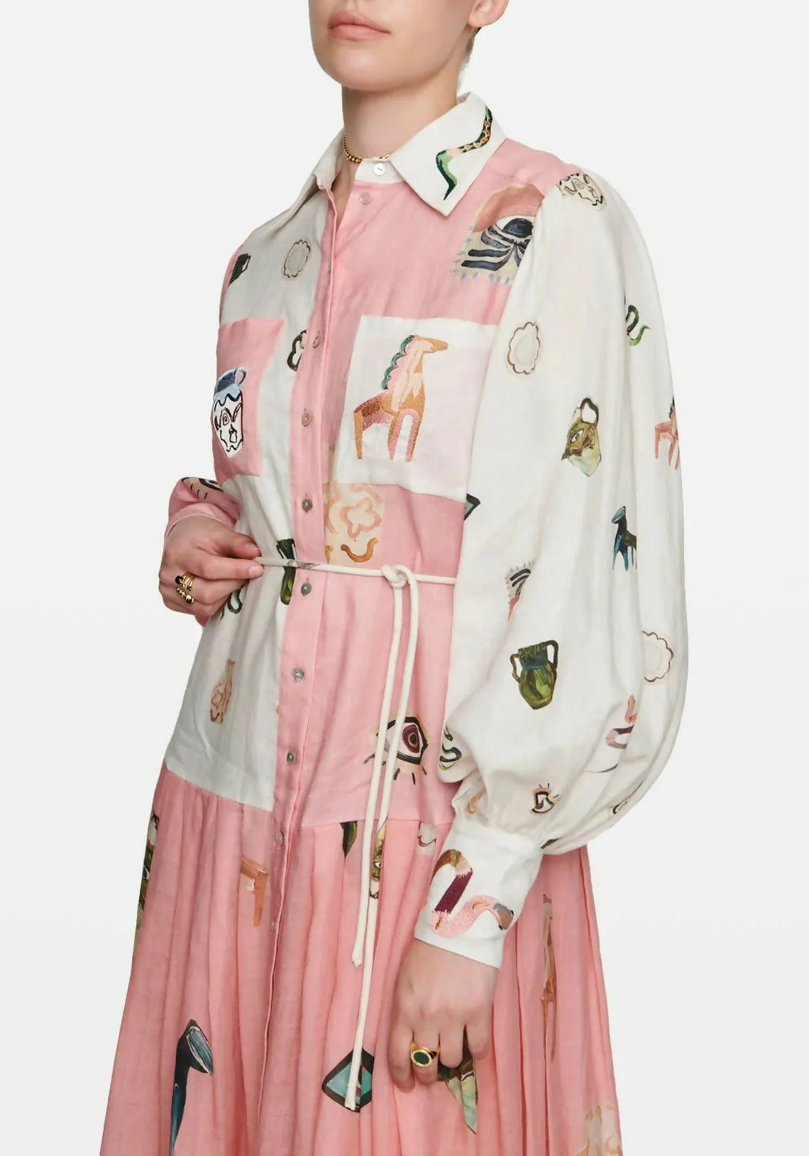 Alemais Cleo Patchwork Shirtdress in Pink