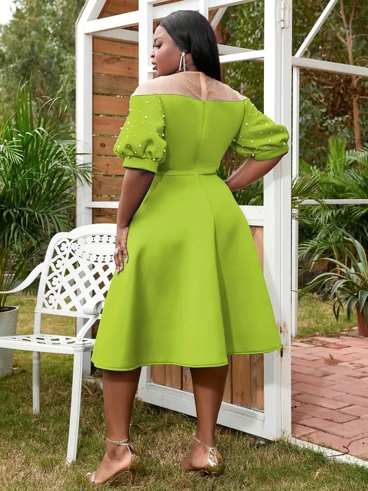 AOMEIDRESS Women Patchwork Mesh A-line Birthday Dress