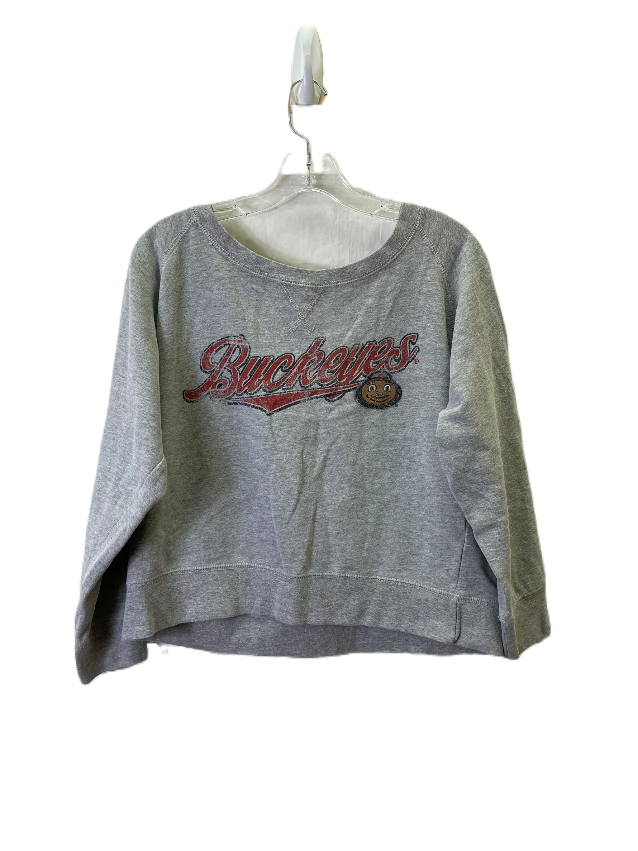 Athletic Sweatshirt Crewneck By j America - Osu In Grey & Red, Size: L