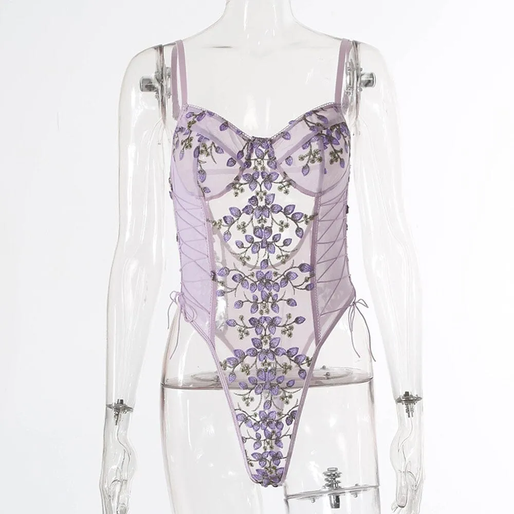 Floral Lace-Up Bodycon Lingerie