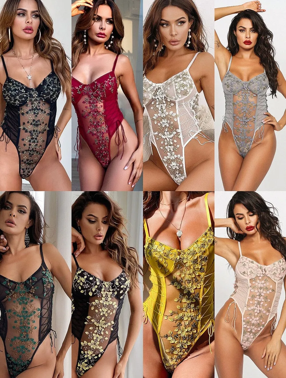 Floral Lace-Up Bodycon Lingerie
