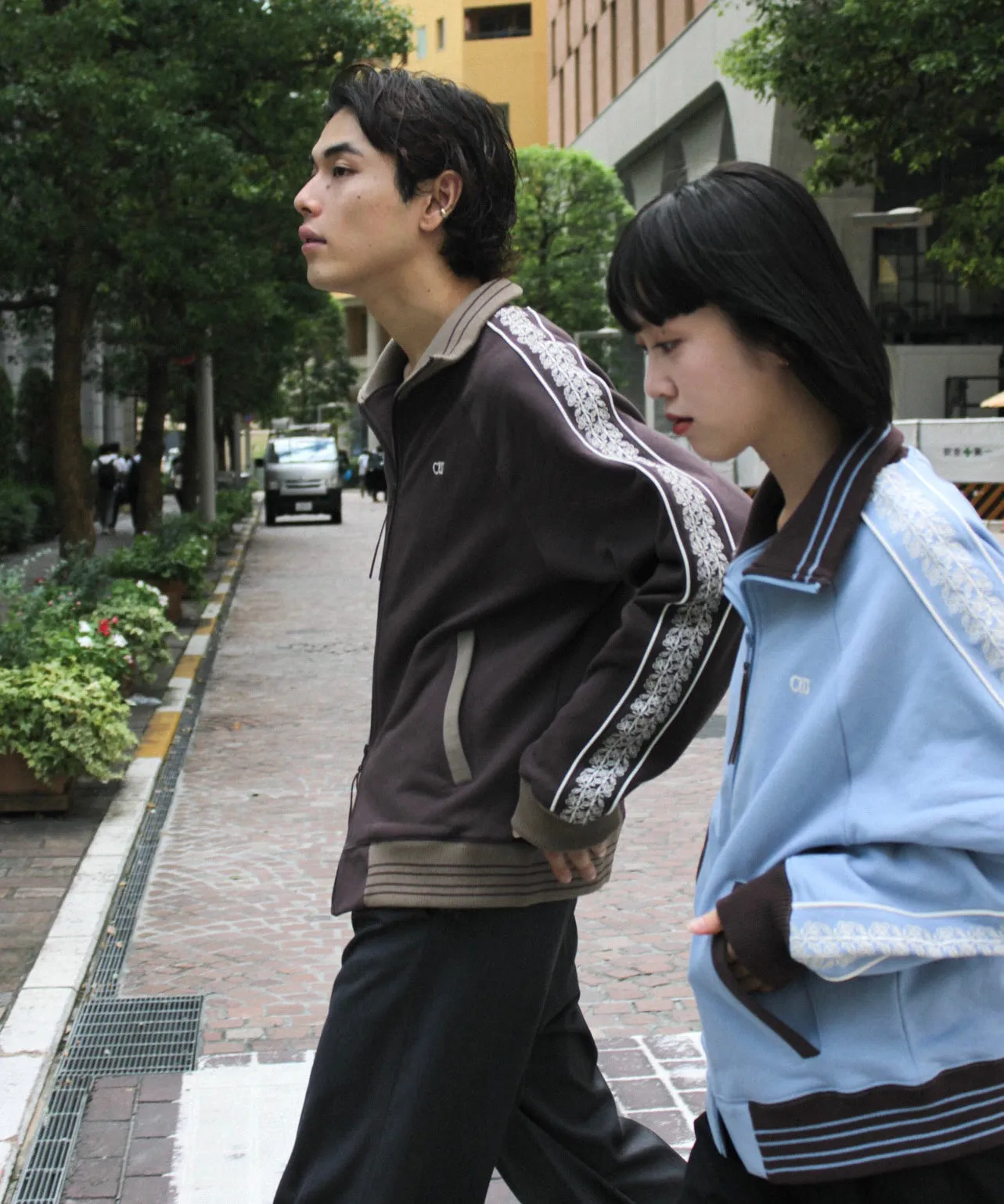 flower embroidery line track jacket