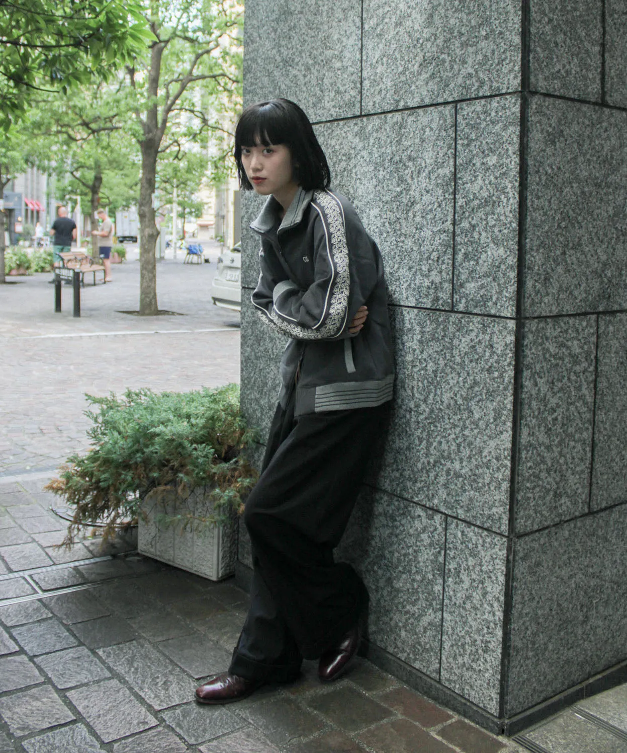 flower embroidery line track jacket