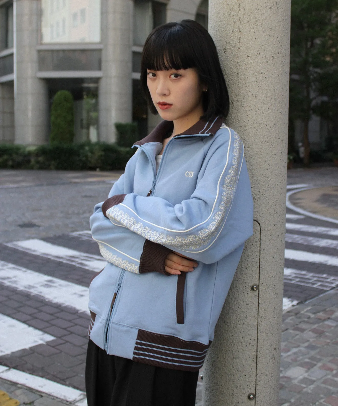 flower embroidery line track jacket