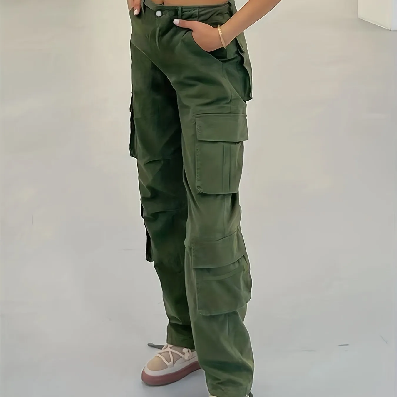Girl's Wide Legs Baggy Cargo Pants with 2 Flap Pockets, Y2K Style Jeans, Vintage Kpop Inspired Women's Denim Clothing