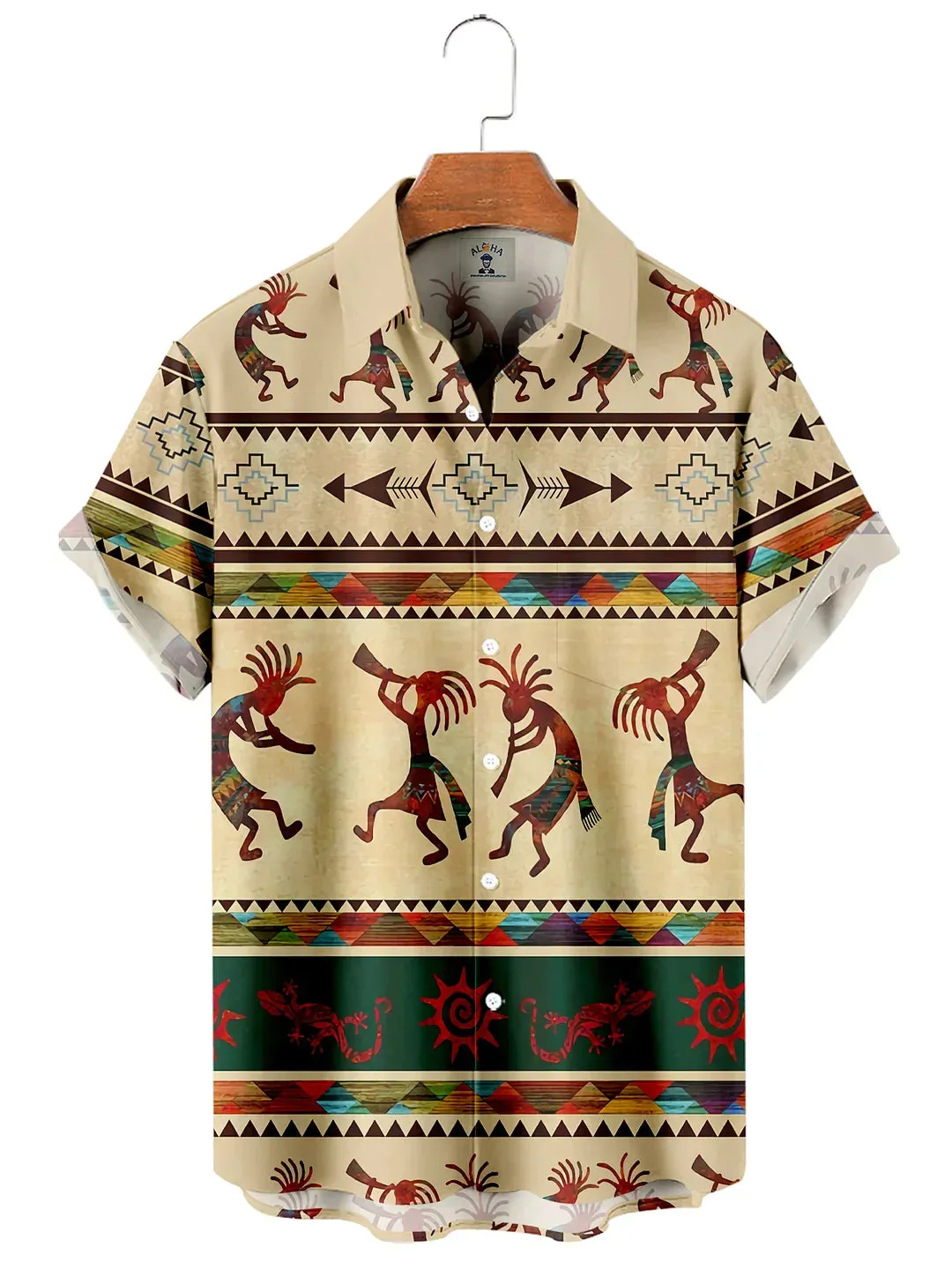 Men's Vintage Western Denim Print Short Sleeve Shirt