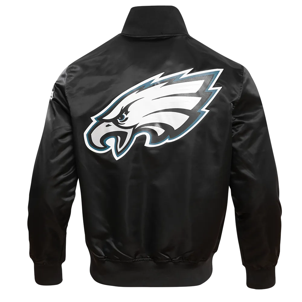 NFL PHILADELPHIA EAGLES BIG LOGO NO FILL MEN'S SATIN JACKET (BLACK)
