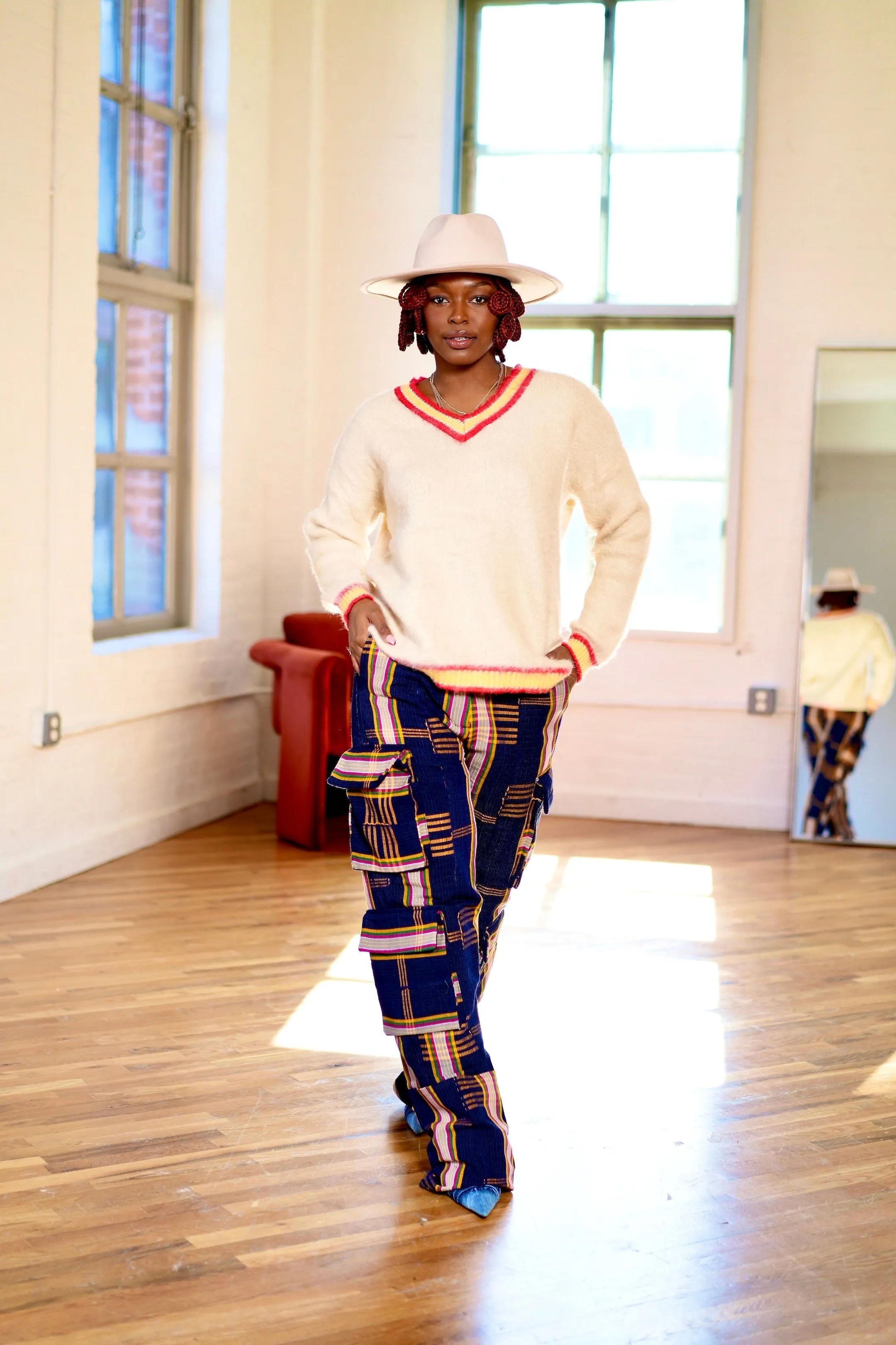 Pre Order:  Aso Oke Cargo Jeans - Dark Blue - DMNJ
