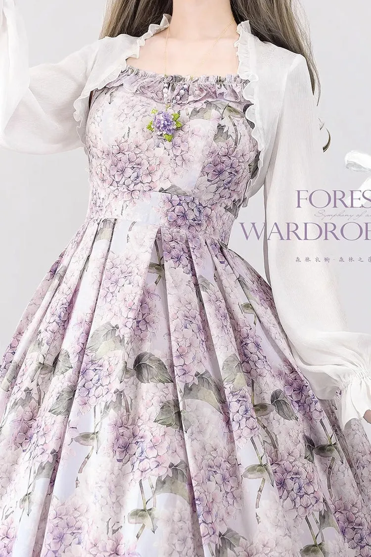 Purple [Forest Basket] Hydrangea Print Bowknot Chiffon Sweet Elegant Lolita Jsk Dress