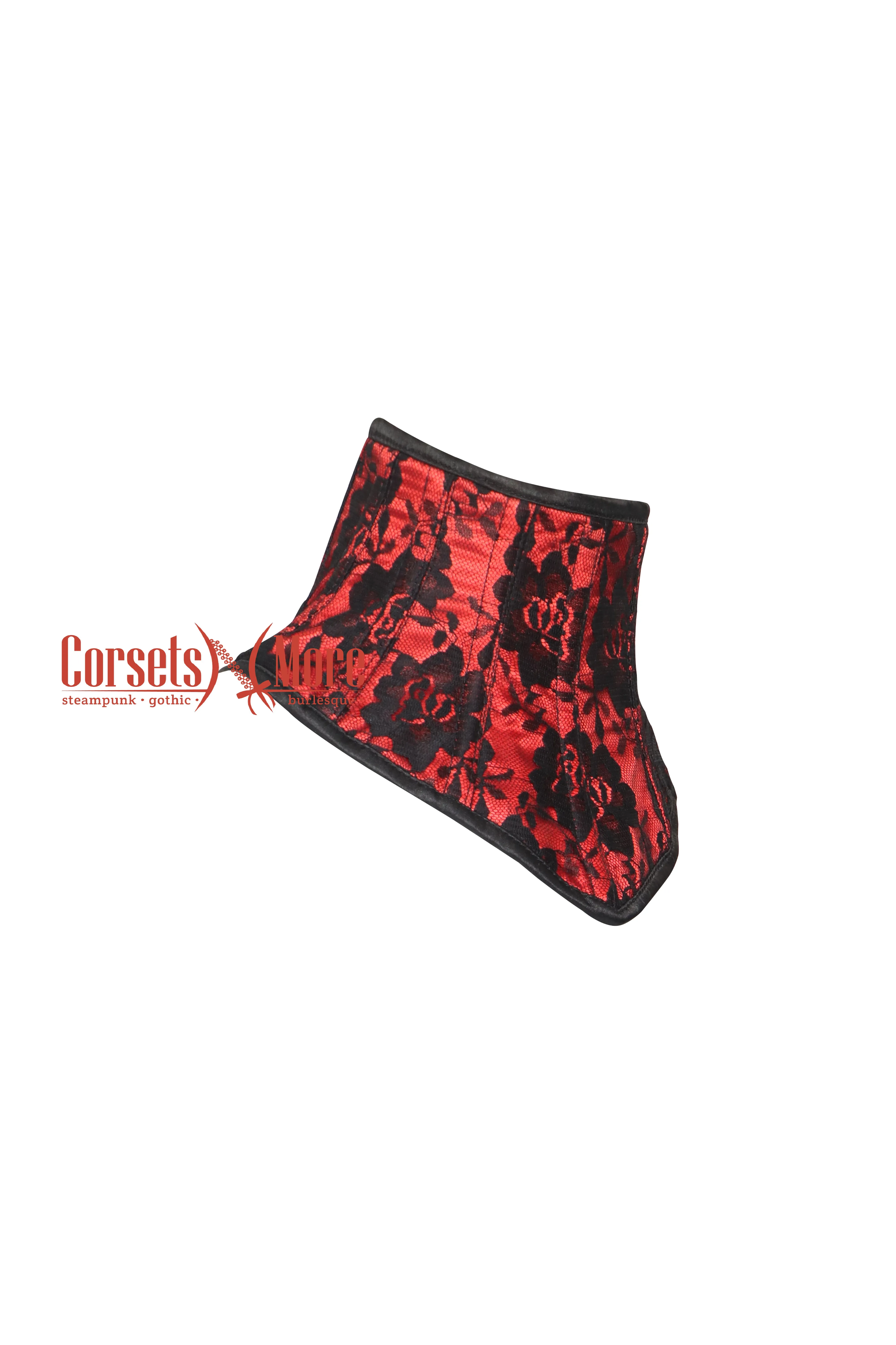 Red Satin Black Net Overlay Neck Corset Gothic Collar Back Lace Up , Victorian choker-Gothic Posture Unisex Neck Collar
