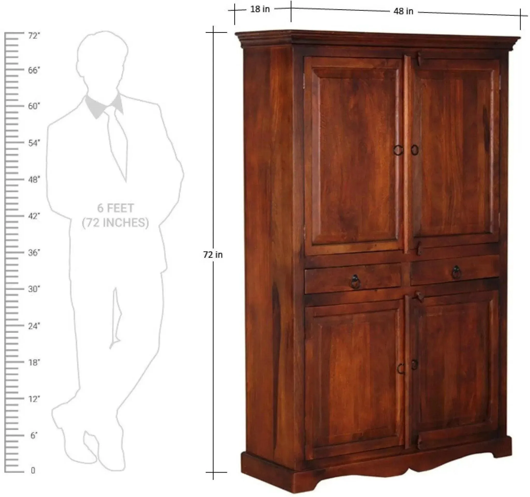 Selten Solid Teak Wood 4 Door Wardrobe