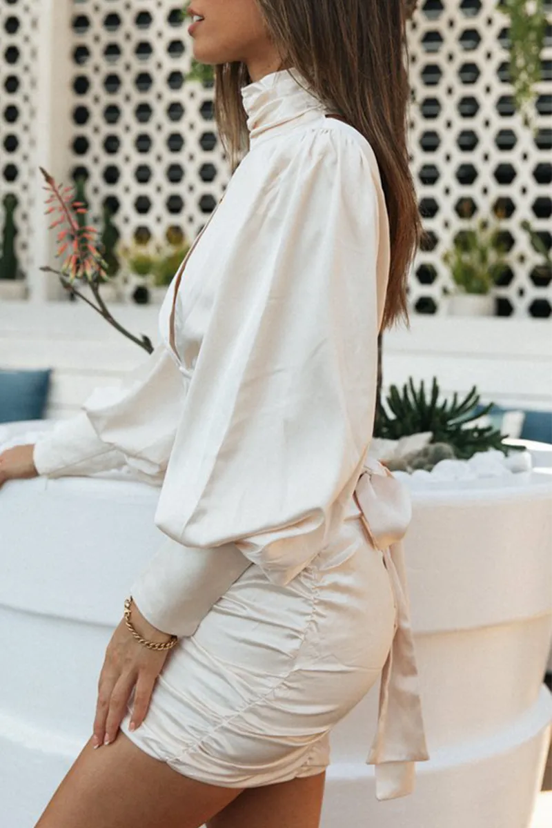 Sexy Solid Patchwork Turtleneck Pencil Skirt Dresses