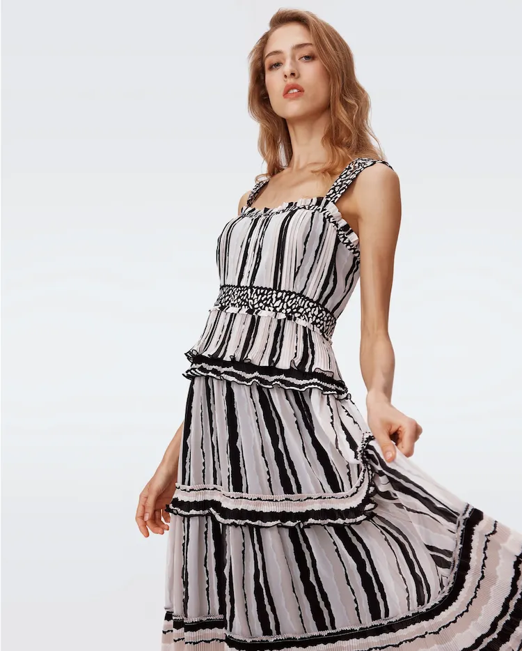 Torn Flag Black Cato Tiered Ruffle Midi Dress