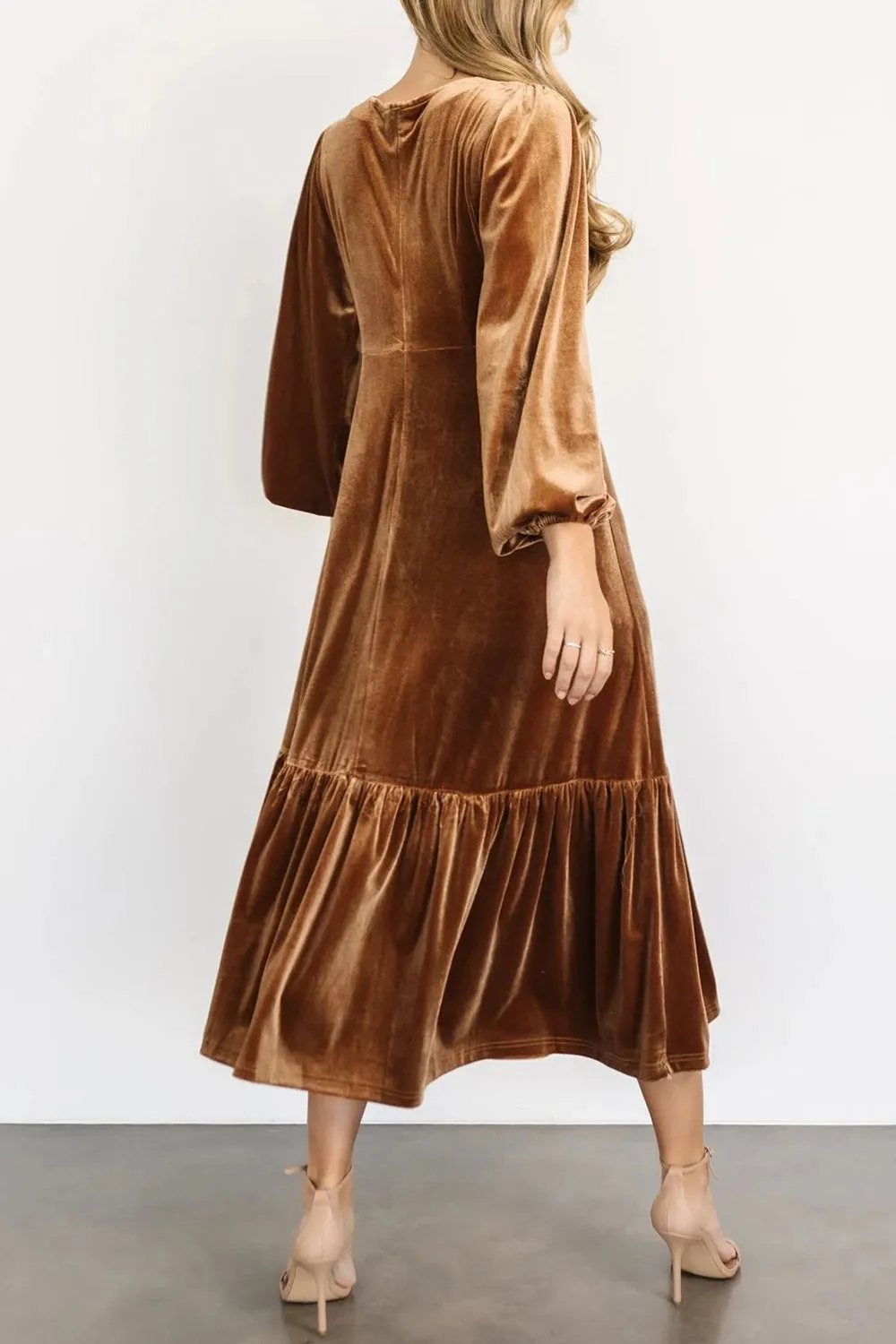 V-Neck Long Sleeve Midi Velvet Dress | Winter Dresses | Holiday Dresses