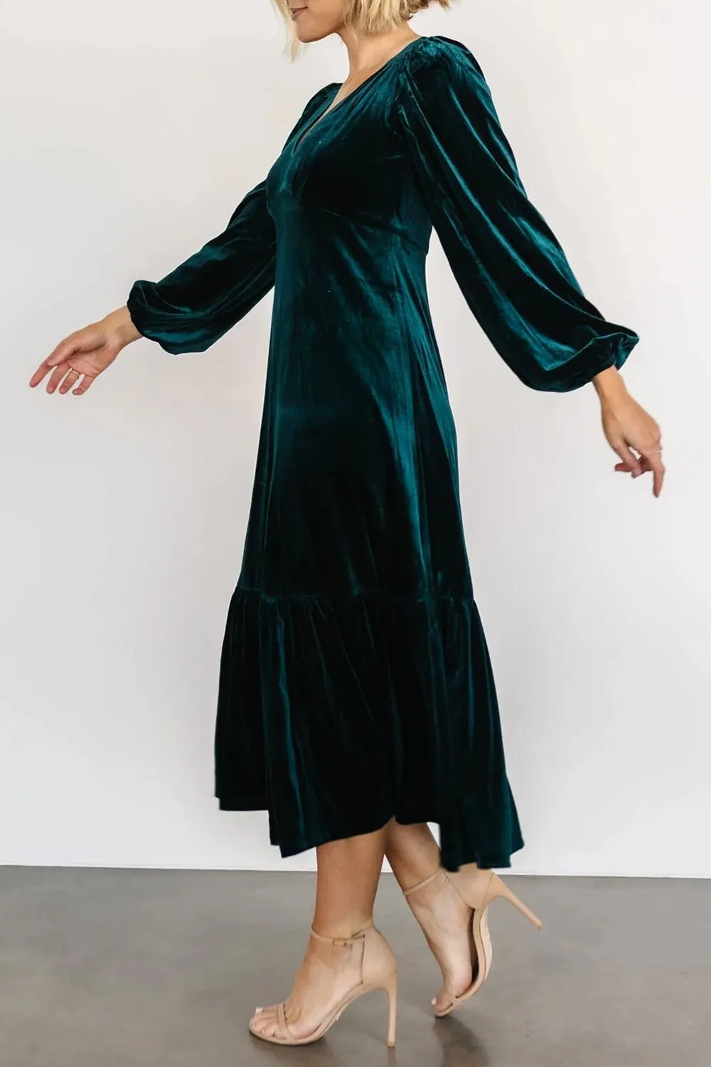 V-Neck Long Sleeve Midi Velvet Dress | Winter Dresses | Holiday Dresses